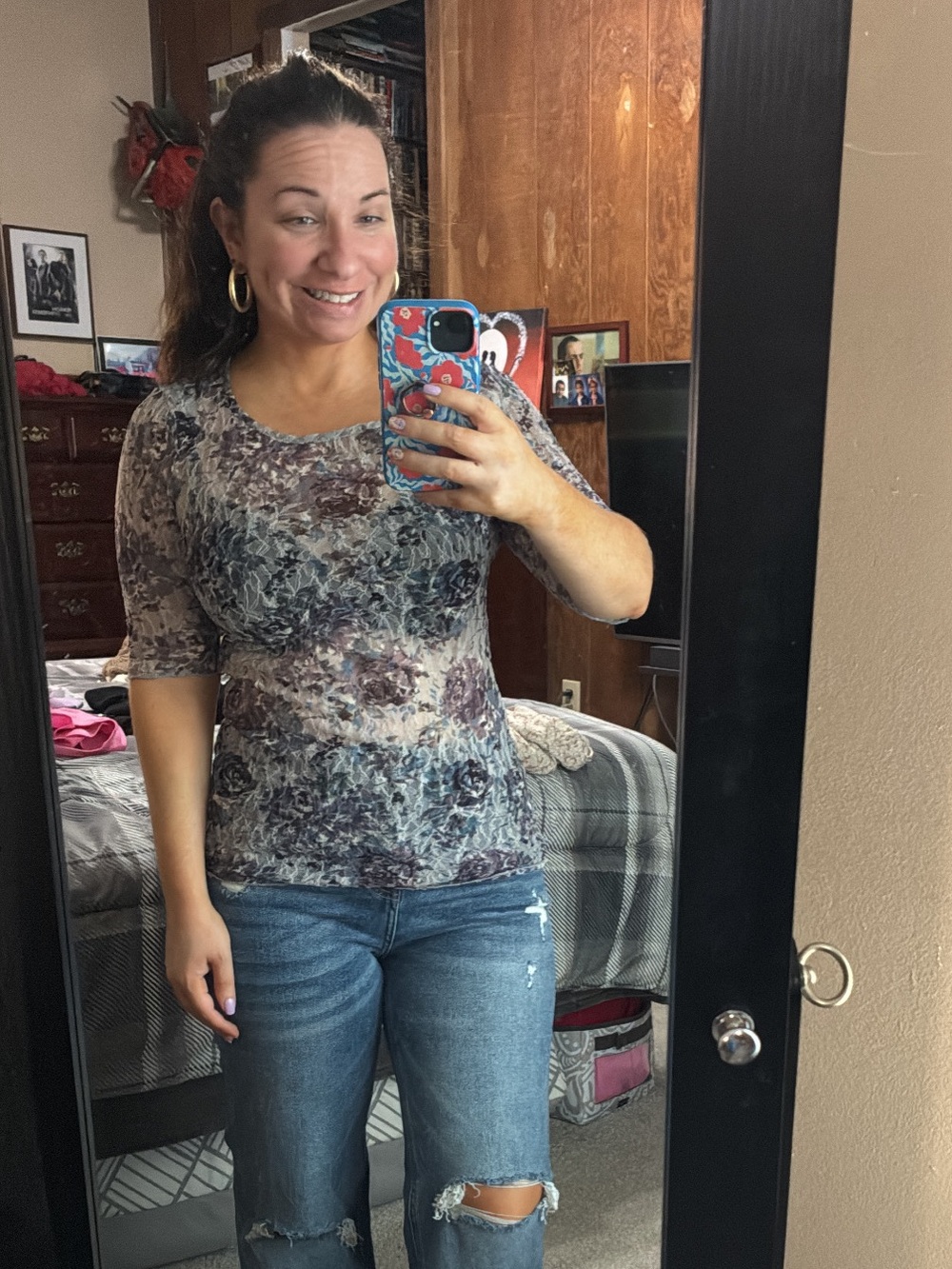 BKE blue, purple and grey lace top